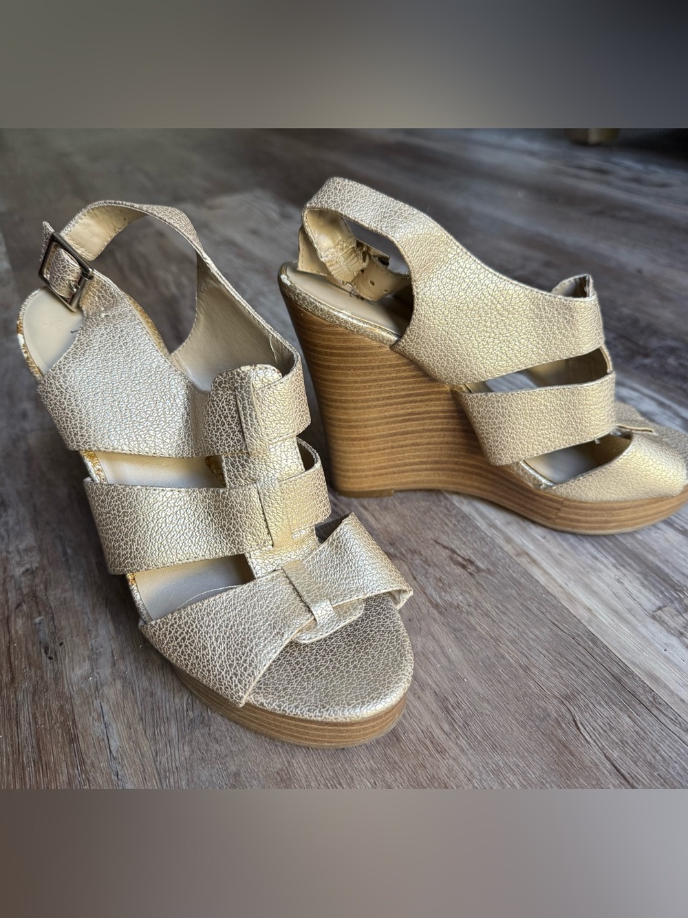 Metallic Gold Strappy Wedge Sandals
